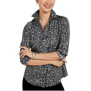 Talbots 0P Non-Iron Perfect Shirt Leopard Black White